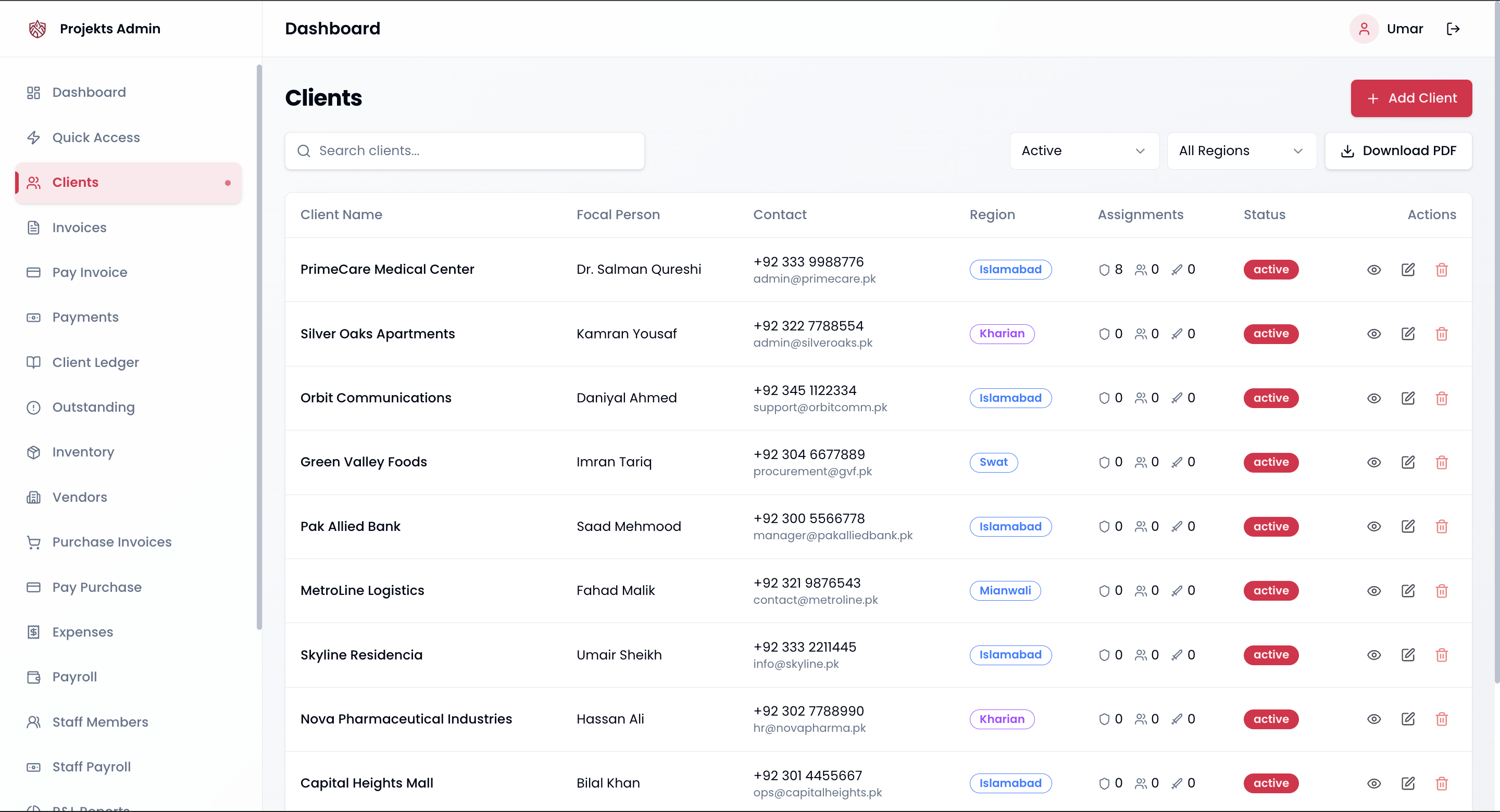 Client Management Interface