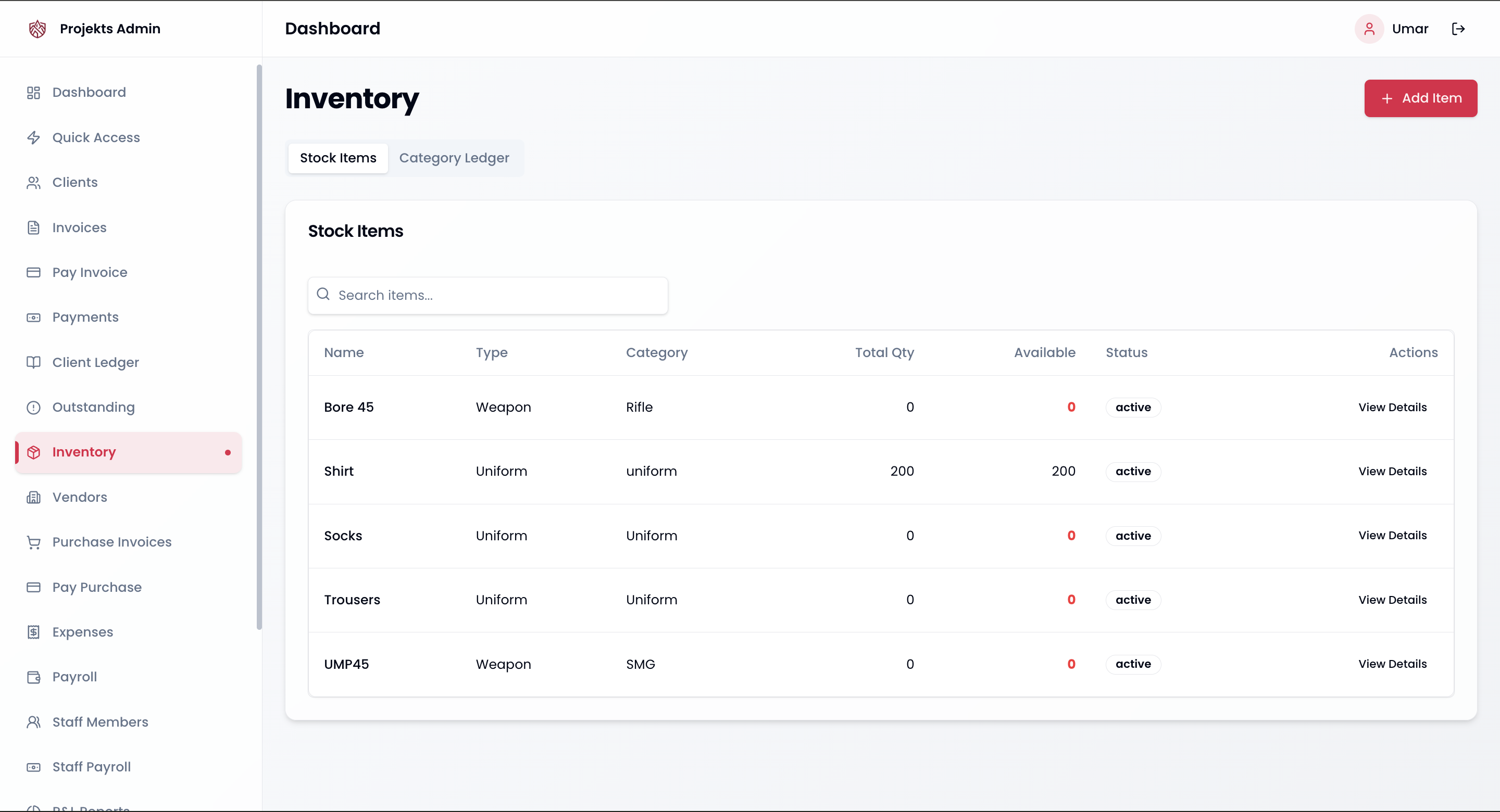 Inventory & Stock Interface