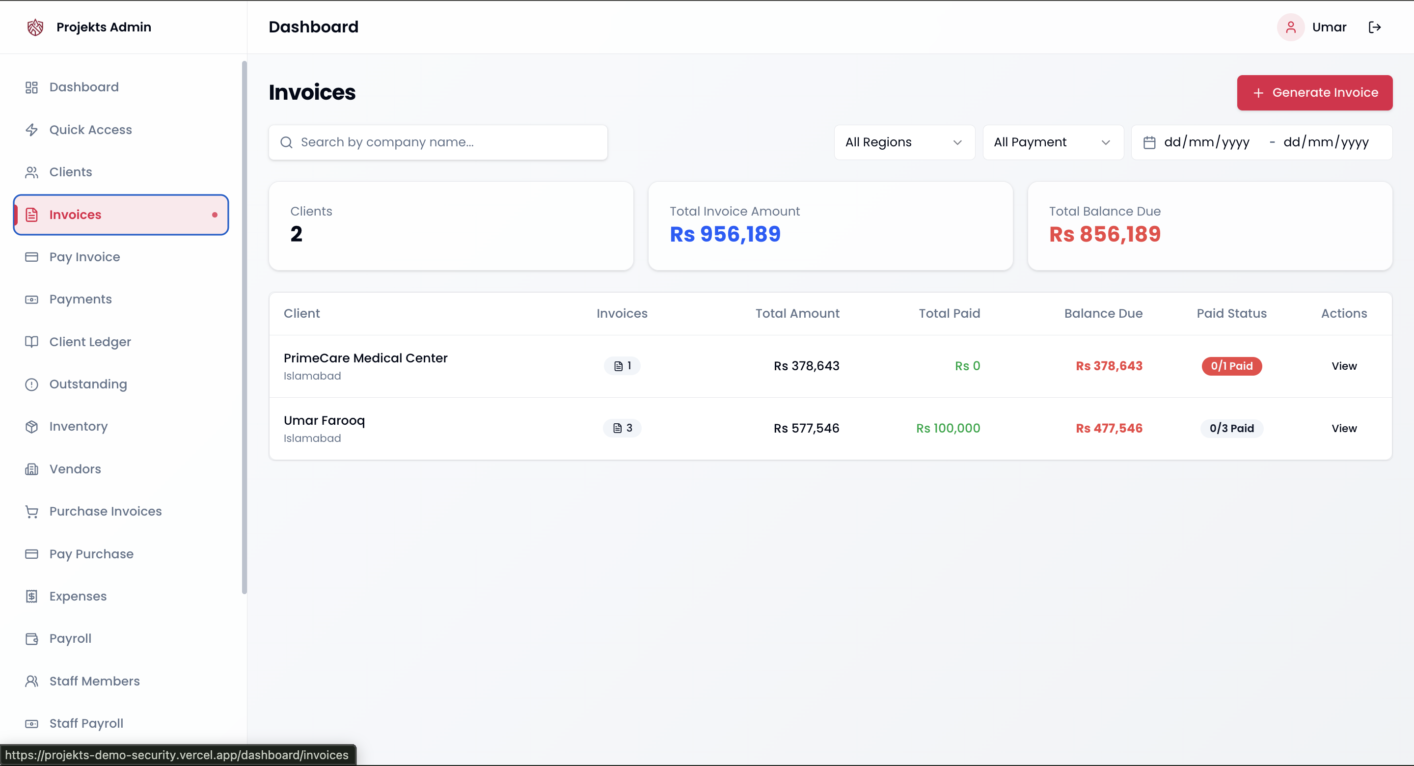 Automated Invoicing Interface